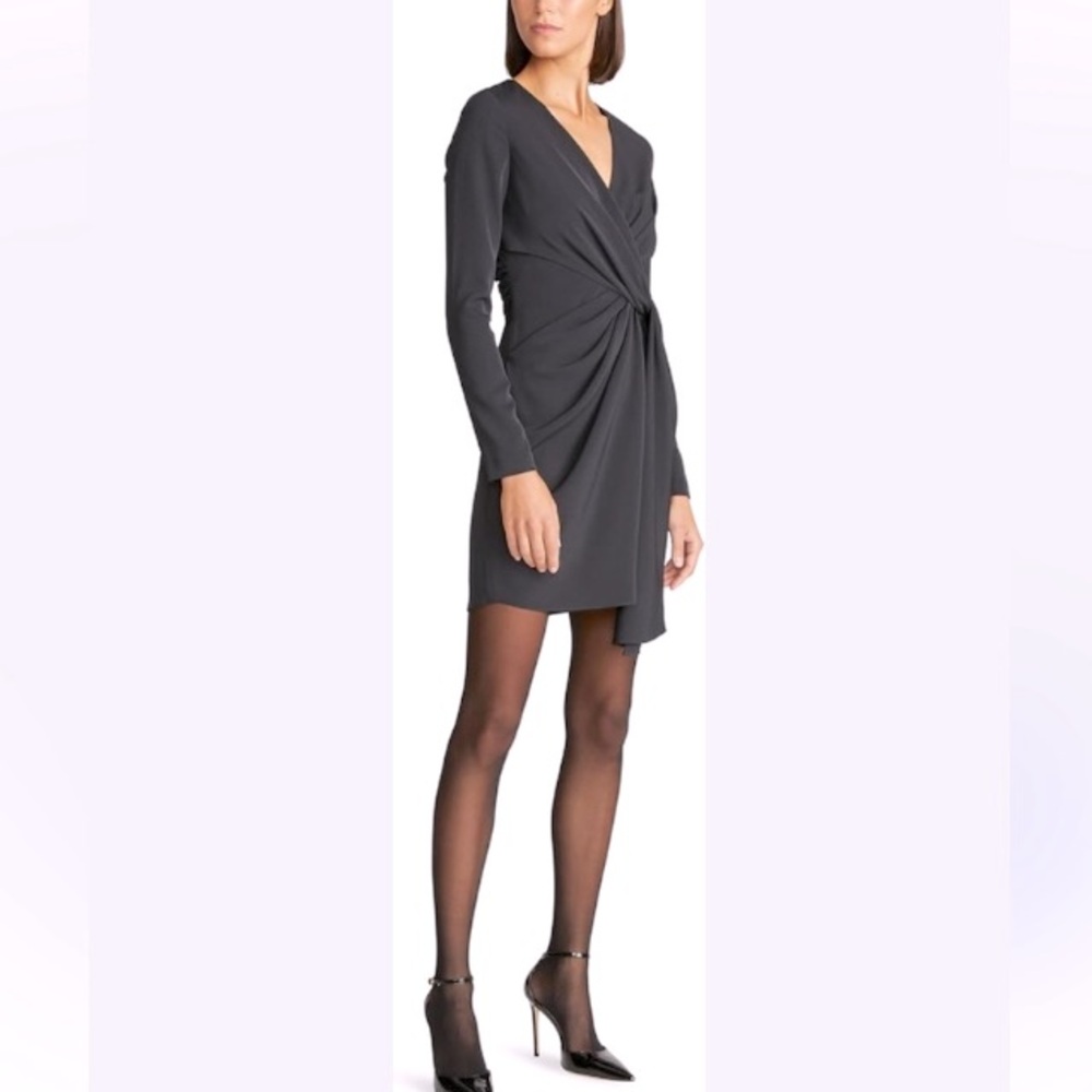 NEW Aritzia Babaton Jeff Black Elegant Wrap Long Sleeve Dress Size M